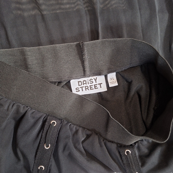 Lace-Up Maxi Skirt Black Sheer with Metal Crosses - Goth Grunge Alt XS/S - Picture 6 of 7